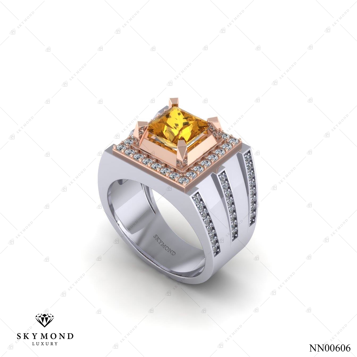 Nhẫn Nam Vàng Trắng (14k-18k) thiết kế Đính Đá Quý NN00606