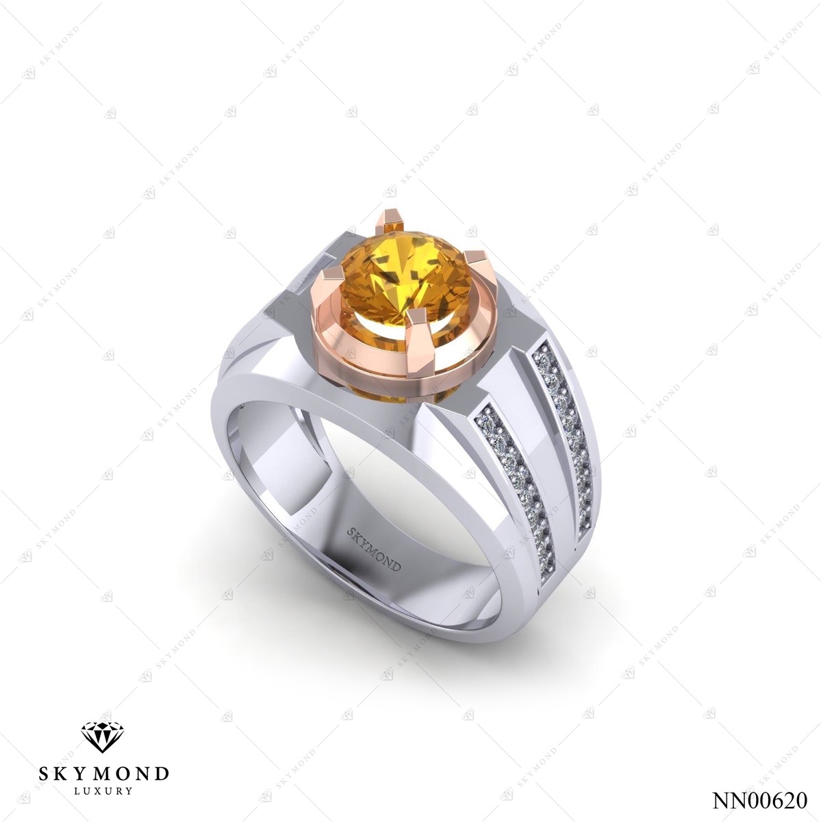 Nhẫn Nam Vàng Trắng (14k-18k) thiết kế Đính Đá Quý NN00620