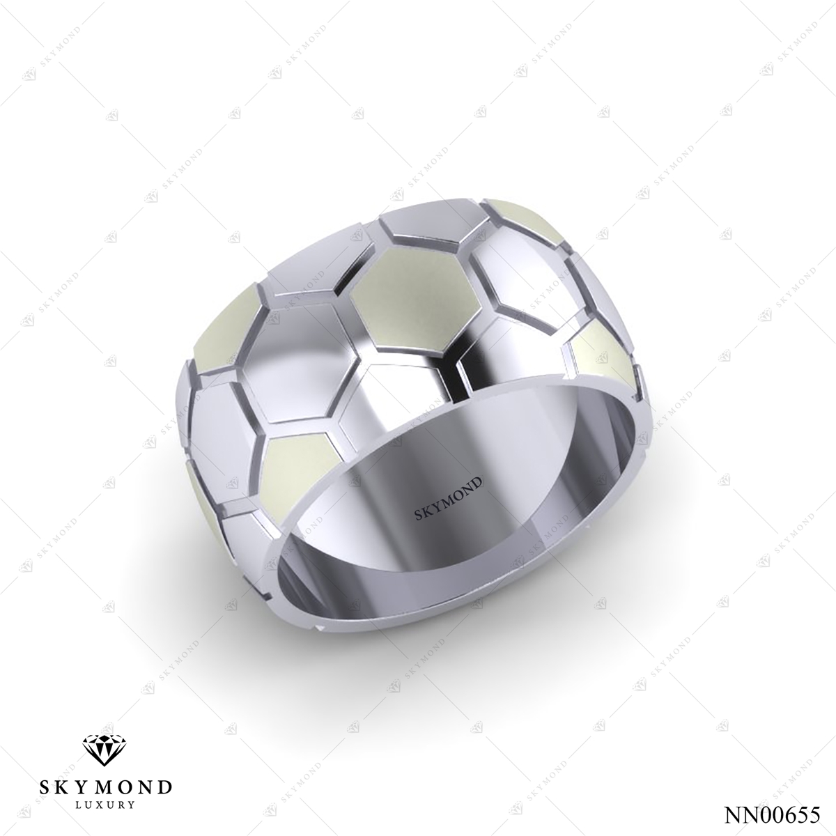 Nhẫn Nam Bóng Đá Vàng Trắng (14k-18k) thiết kế NN00655