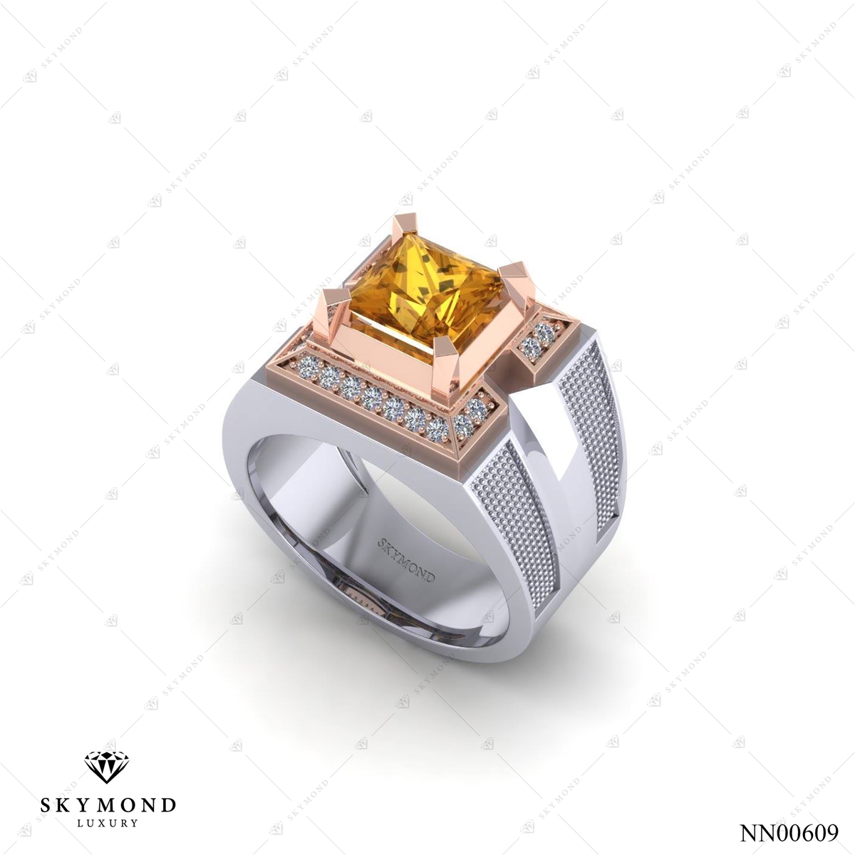 Nhẫn Nam Vàng Trắng (14k-18k) thiết kế Đính Đá Quý NN00609.02