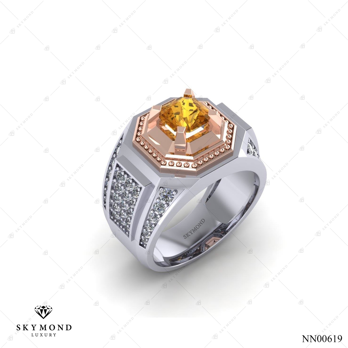 Nhẫn Nam Vàng Trắng (14k-18k) thiết kế Đính Đá Quý NN00619