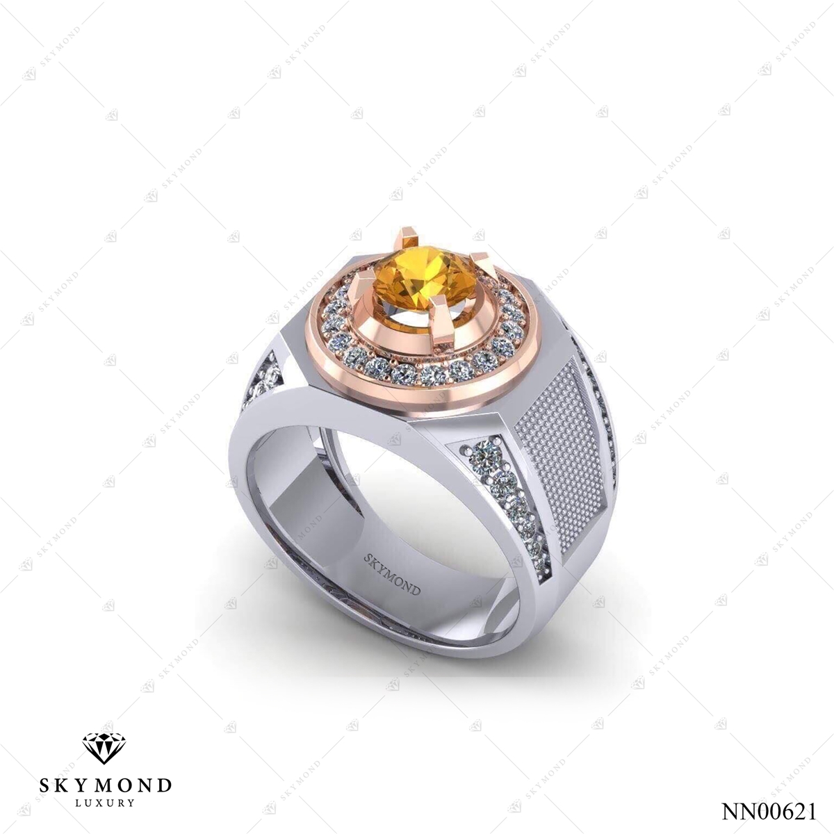 Nhẫn Nam Vàng Trắng (14k-18k) thiết kế Đính Đá Quý NN00621