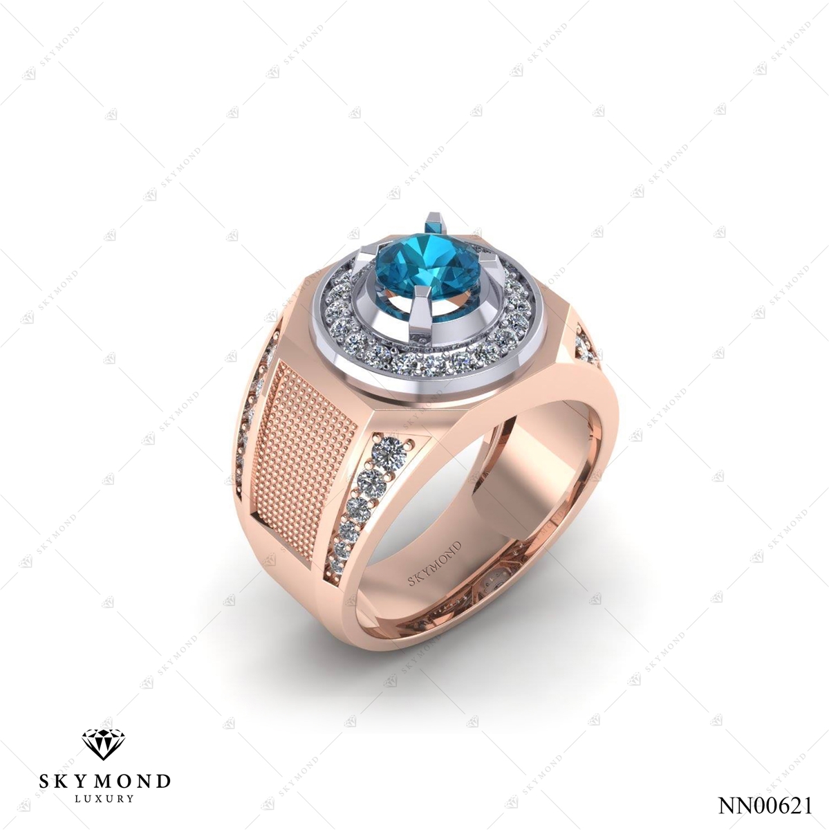 Nhẫn Nam Vàng Hồng (14k-18k) thiết kế Đính Đá Quý NN00621