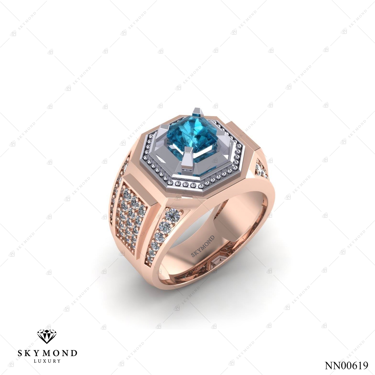 Nhẫn Nam Vàng Hồng (14k-18k) thiết kế Đính Đá Quý NN00619