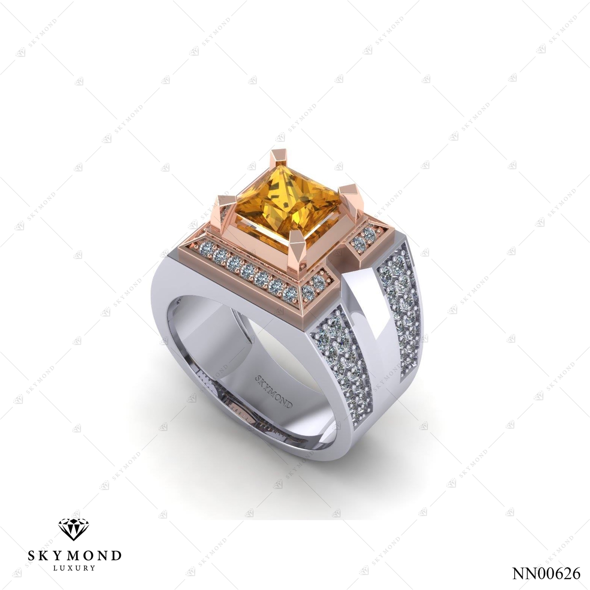 Nhẫn Nam Vàng Trắng (14k-18k) thiết kế Đính Đá Quý NN00626