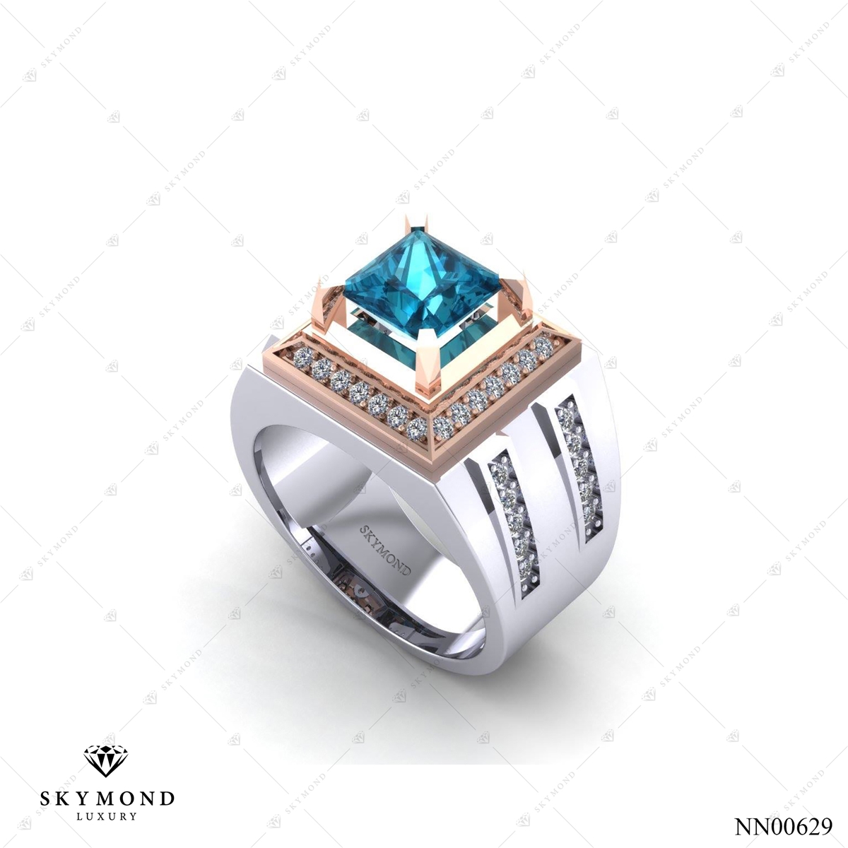 Nhẫn Nam Vàng Trắng (14k-18k) thiết kế Đính Đá Quý NN00629