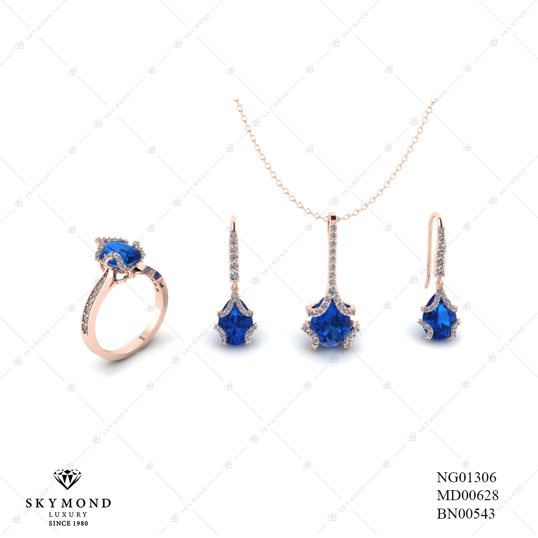 BỘ TRANG SỨC VÀNG HỒNG GẮN ĐÁ SAPPHIRE BN00543