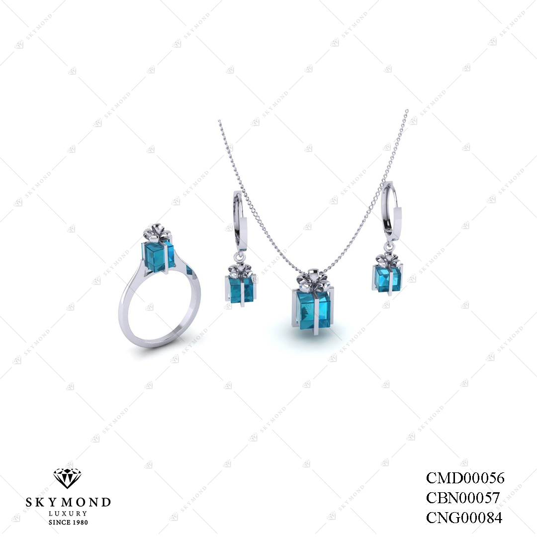 BỘ TRANG SỨC PLATIN GẮN TOPAZ XANH LAM