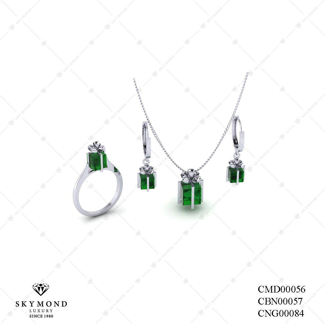 BỘ TRANG SỨC PLATIN GẮN TOPAZ XANH LỤC