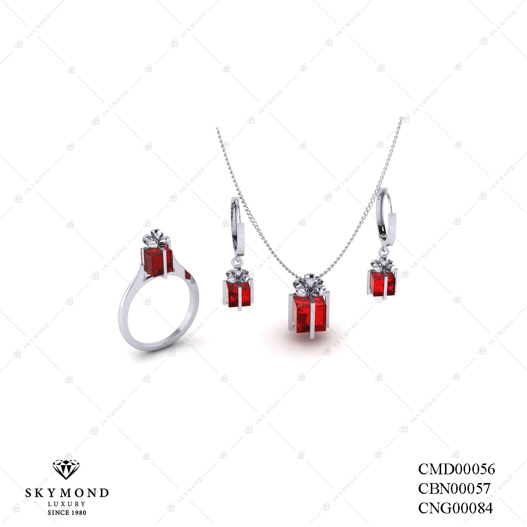 BỘ TRANG SỨC PLATIN GẮN TOPAZ ĐỎ