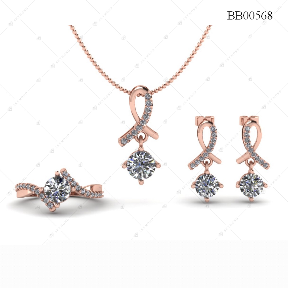 BỘ TRANG SỨC VÀNG HỒNG GẮN KIM CƯƠNG BB00568