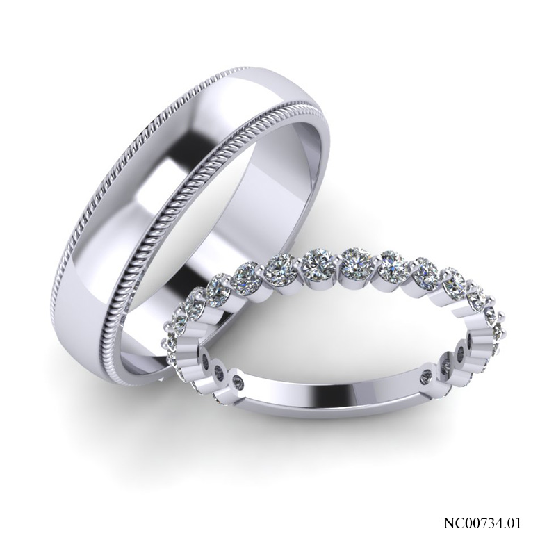 Nhẫn Cưới Vàng Trắng (14k-18k) thiết kế NC00734.01