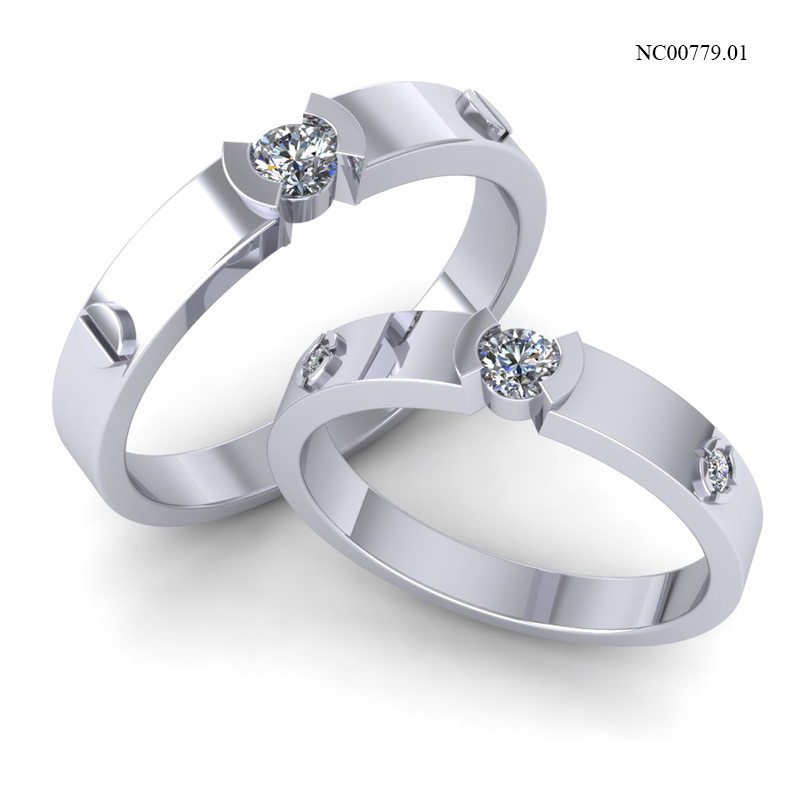 Nhẫn Cưới Vàng Trắng (14k-18k) thiết kế NC00779.01