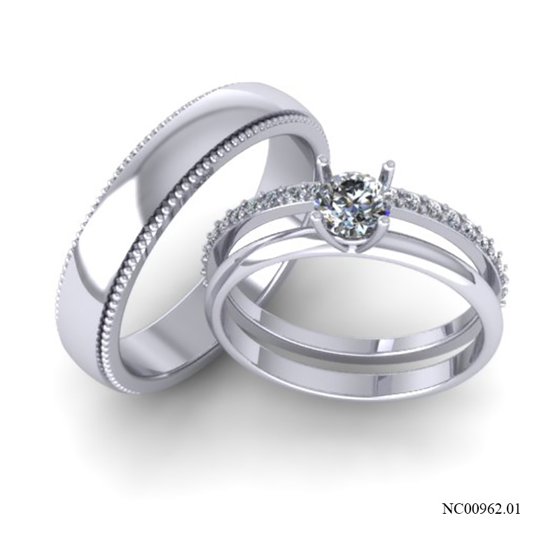 Nhẫn Cưới Vàng Trắng (14k-18k) thiết kế NC00962.01