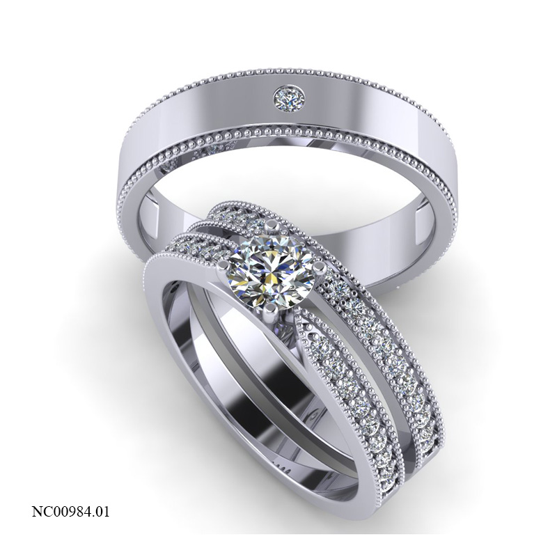 Nhẫn Cưới Vàng Trắng (14k-18k) thiết kế NC00984.01