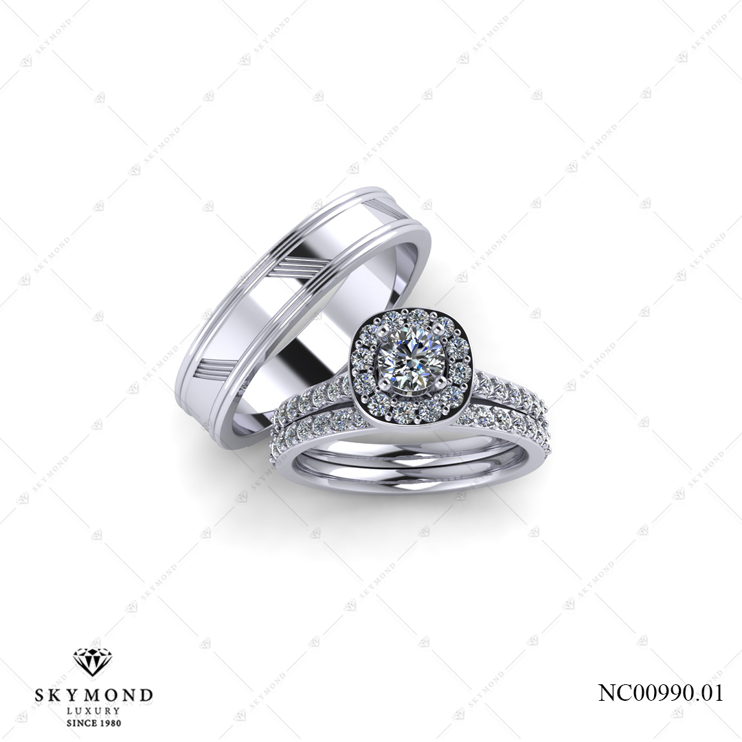 Nhẫn Cưới Vàng Trắng (14k-18k) thiết kế NC00990.01