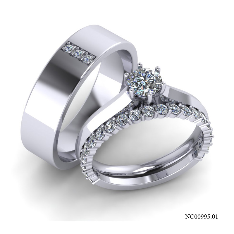 Nhẫn Cưới Vàng Trắng (14k-18k) thiết kế NC00995.01