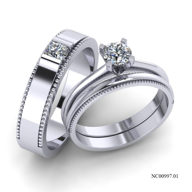 Nhẫn Cưới Vàng Trắng (14k-18k) thiết kế NC00997.01