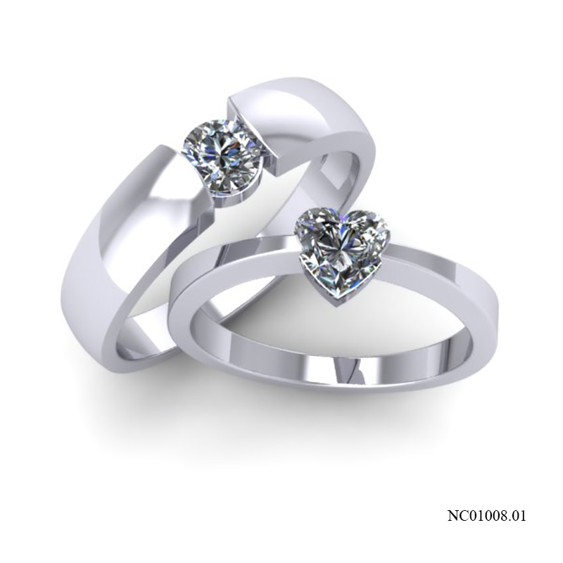 Nhẫn Cưới Vàng Trắng (14k-18k) thiết kế NC01008.01
