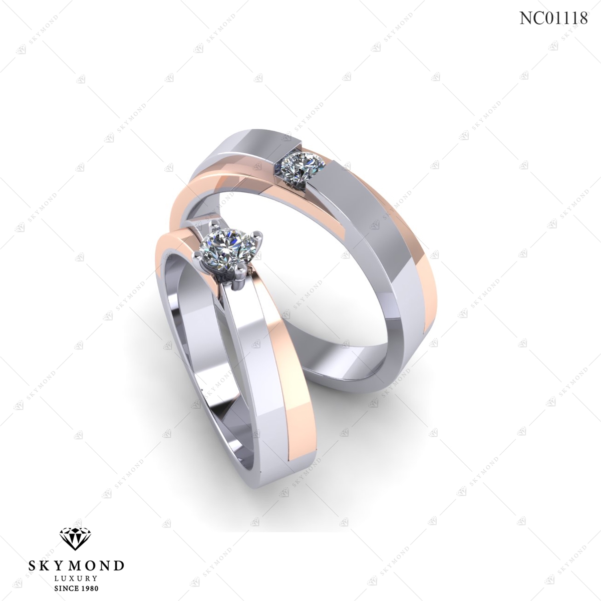 Nhẫn Cưới Vàng Trắng (14k-18k) thiết kế NC01118.02