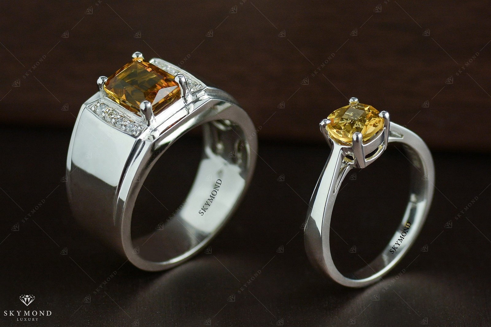 Nhẫn cặp Platin gắn đá quý Citrine