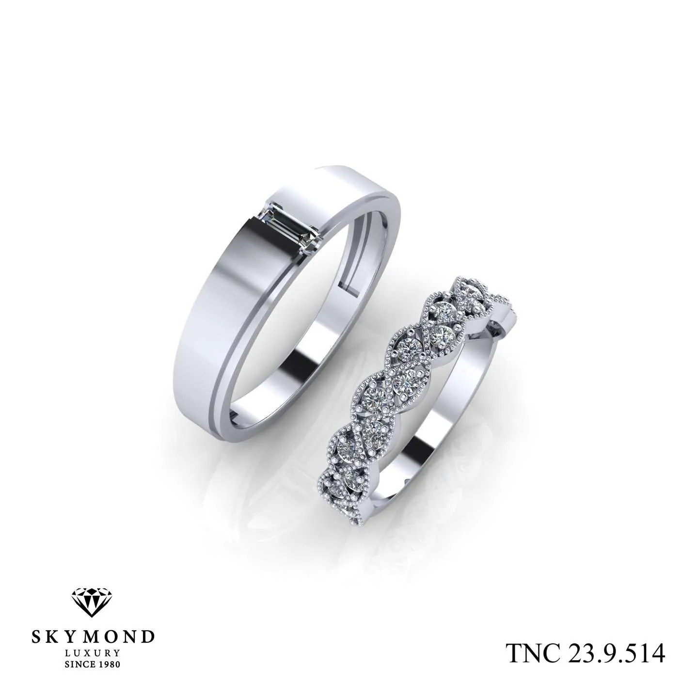 Nhẫn Cưới Vàng Trắng (14k-18k) Thiết Kế Đẹp TNC 23.9.514