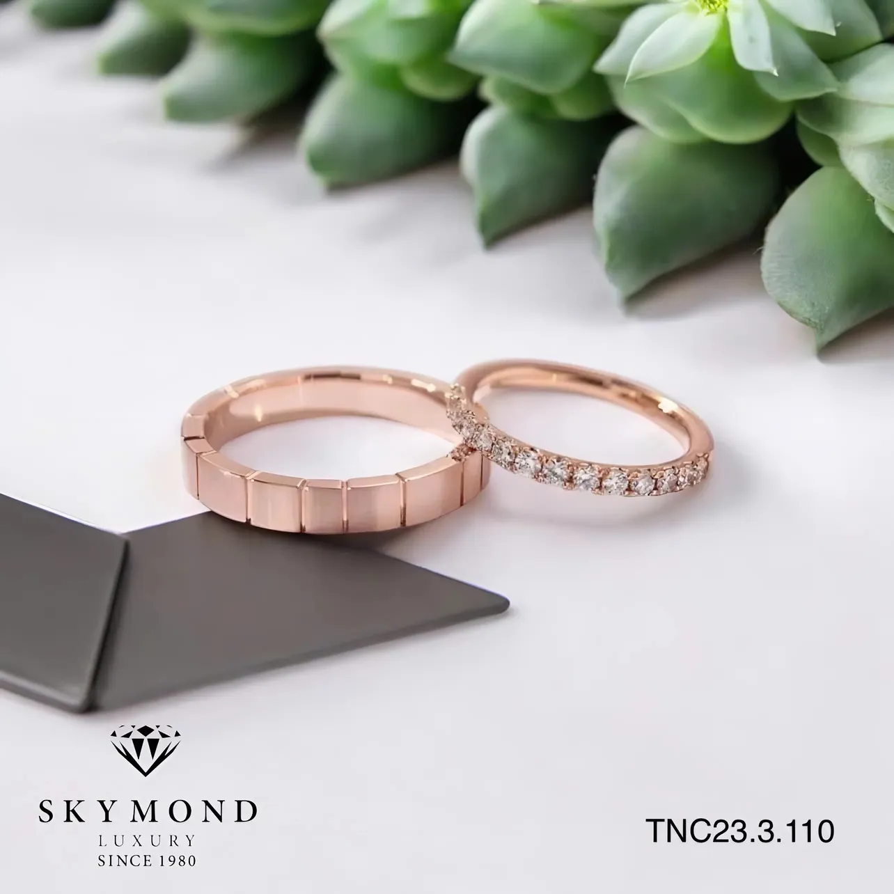 mẫu nhẫn cưới vàng hồng gắn kim cương