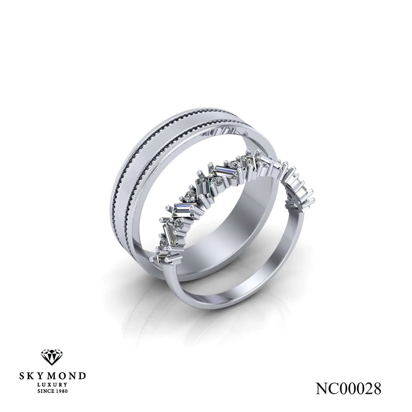 Nhẫn Cưới Vàng Trắng (14k - 18k) Thiết Kế NC00028