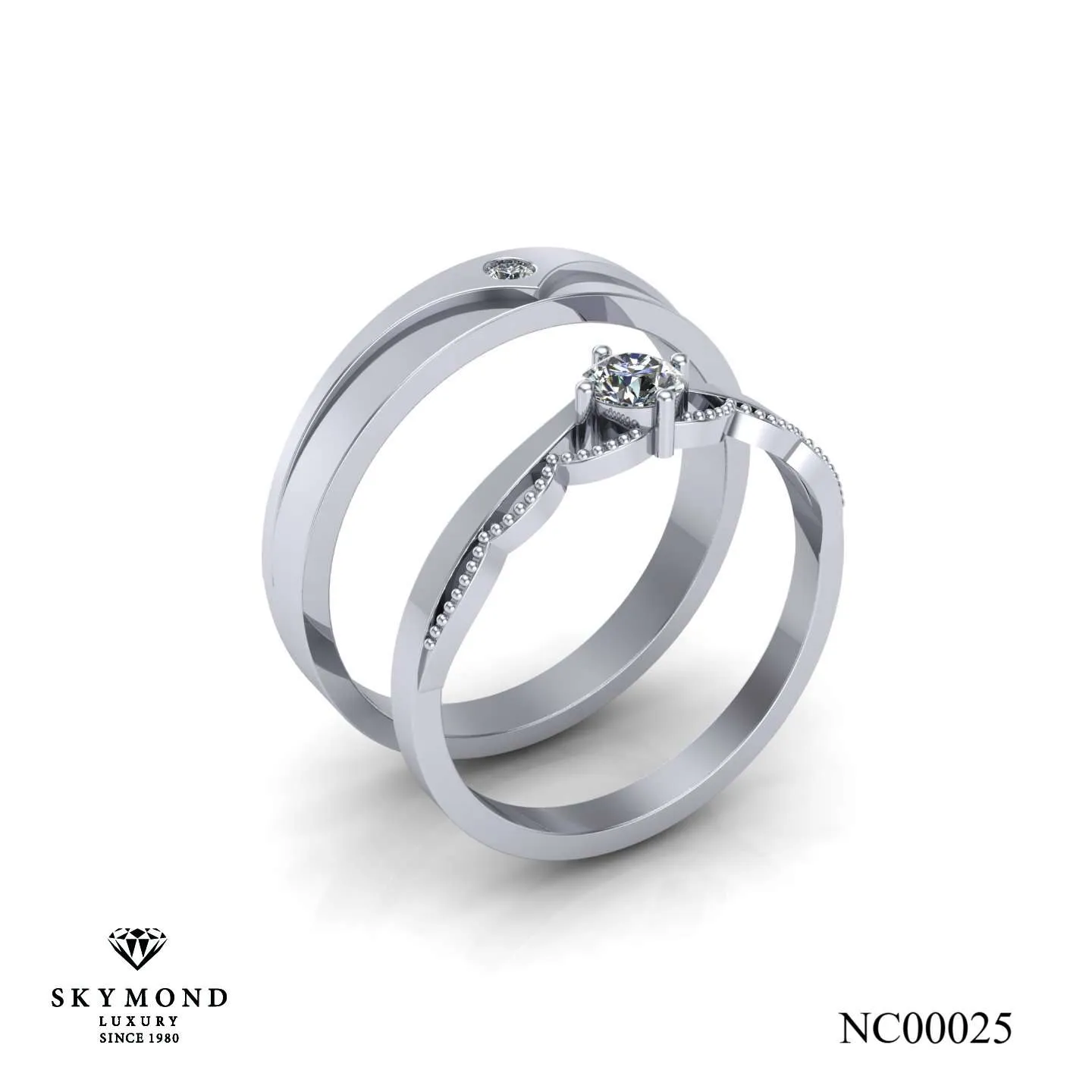 Nhẫn Cưới Vàng Trắng (14k - 18k) Thiết Kế NC00025