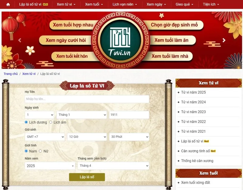 phương pháp xem tuổi online
