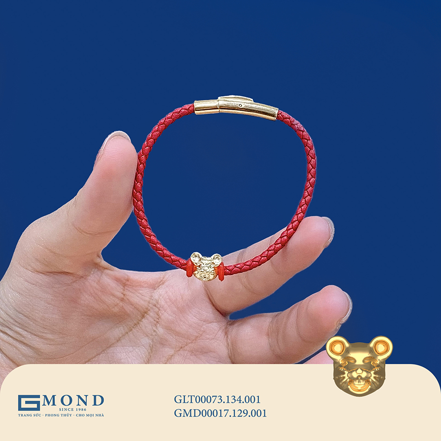 Vòng tay chỉ đỏ charm chuột vàng (Kim Tý)
